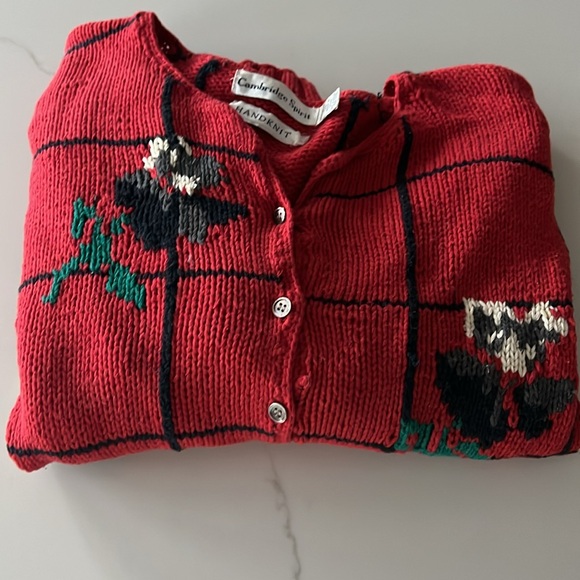 Cozy Handknit 100% Cotton Sweater | Red, White, Green, Black | Medium/Large - Picture 6 of 6